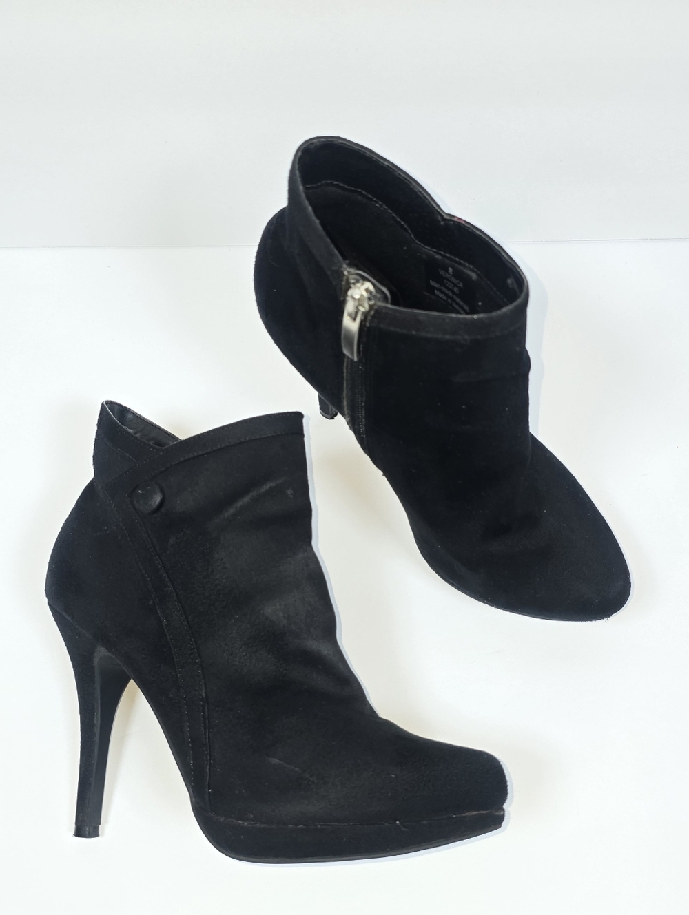 Limelight Black Suede Platform Stiletto Ankle Boots Side Zip Heeled Booties 38